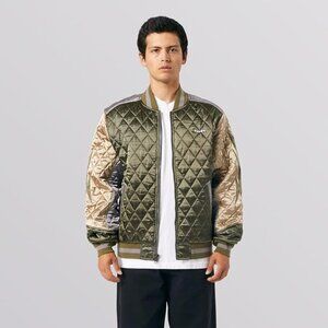 HUF NWT Men's STREETWEAR Olive/Grey/Gold LIGHTNING BOMBER Jacket, Size Small